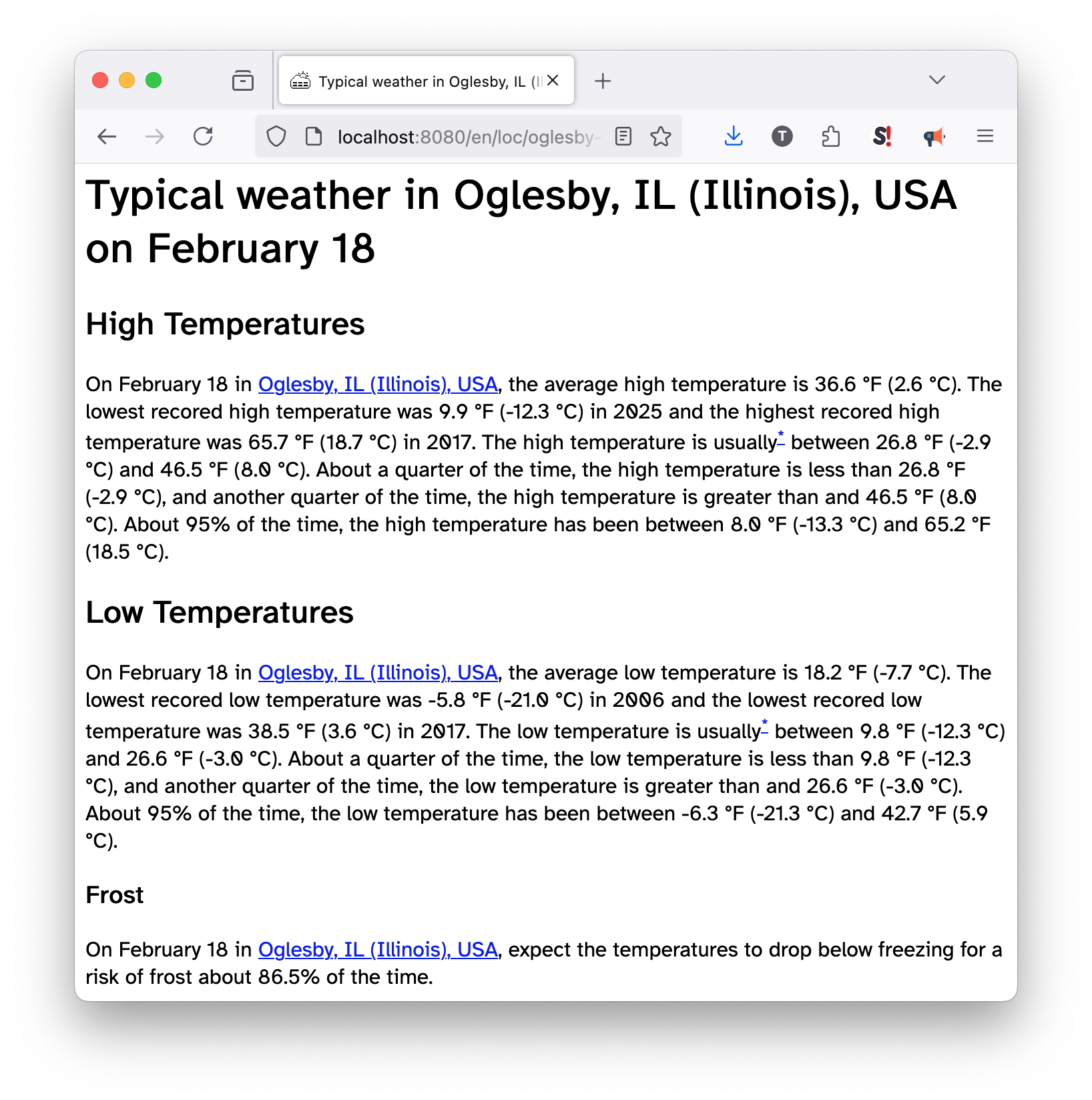 Screenshot of an early version of overcastdata.com